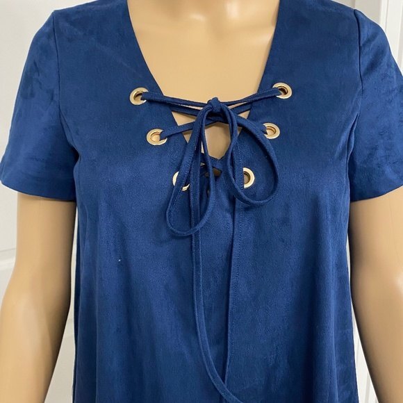 1st Sight Floral Lace Short Sleeve Mini Dress. Blue. Small. Resortwear, Cute - Picture 3 of 11